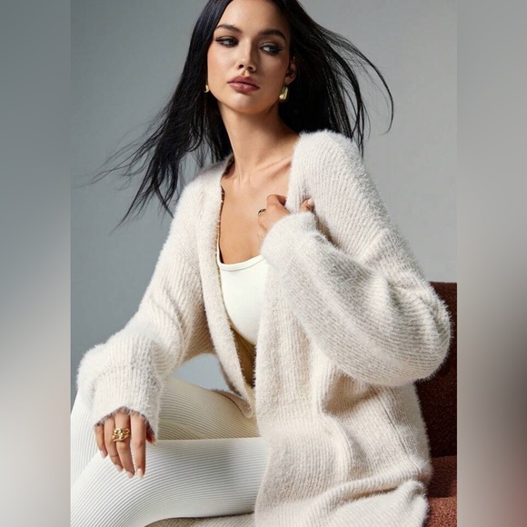 Beige Extra long Maxi Cardigan With Open Front - Picture 4 of 6